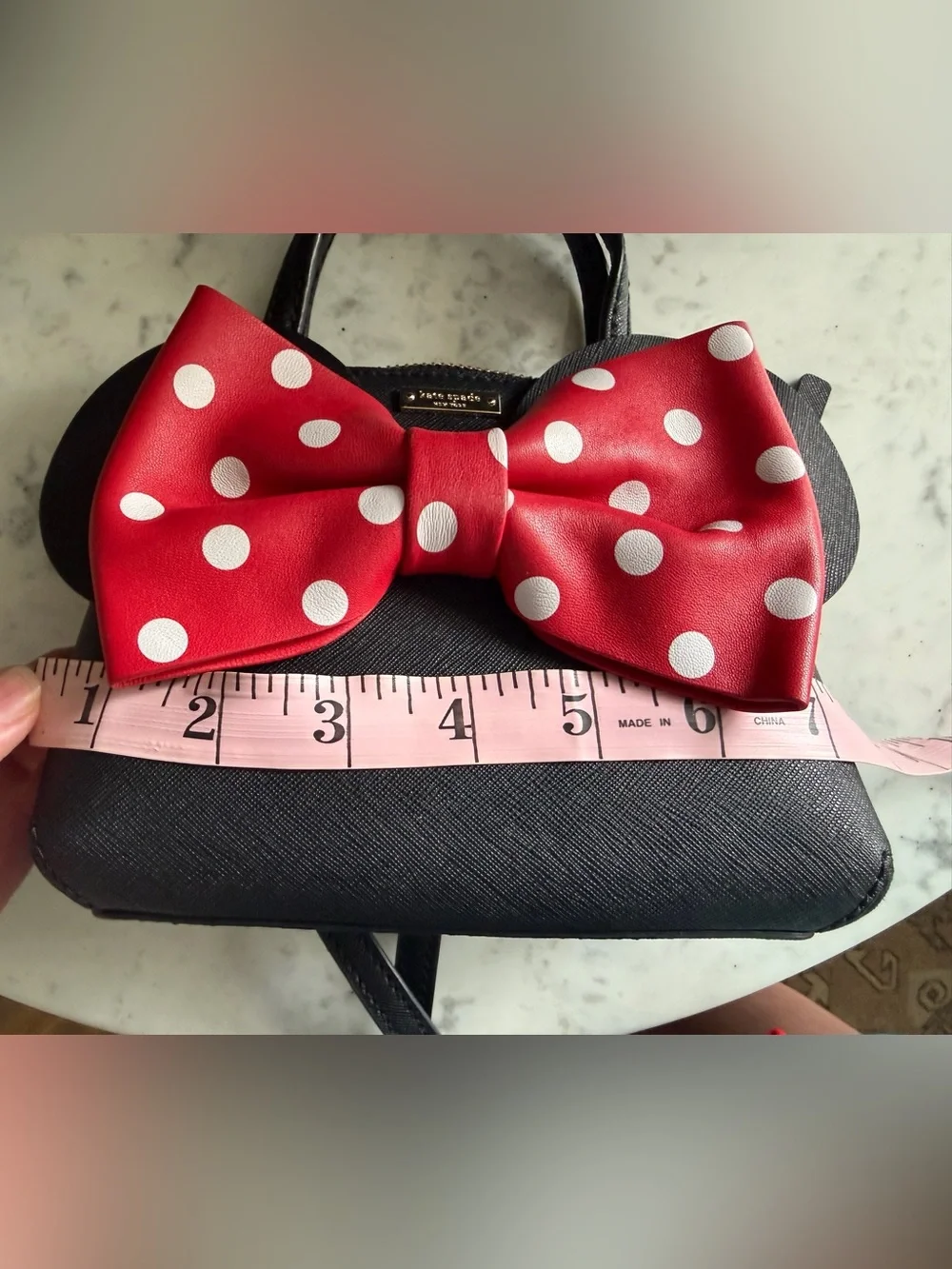 kate spade Minnie Mouse Black Handbag Set with Red Polka Dot Bows